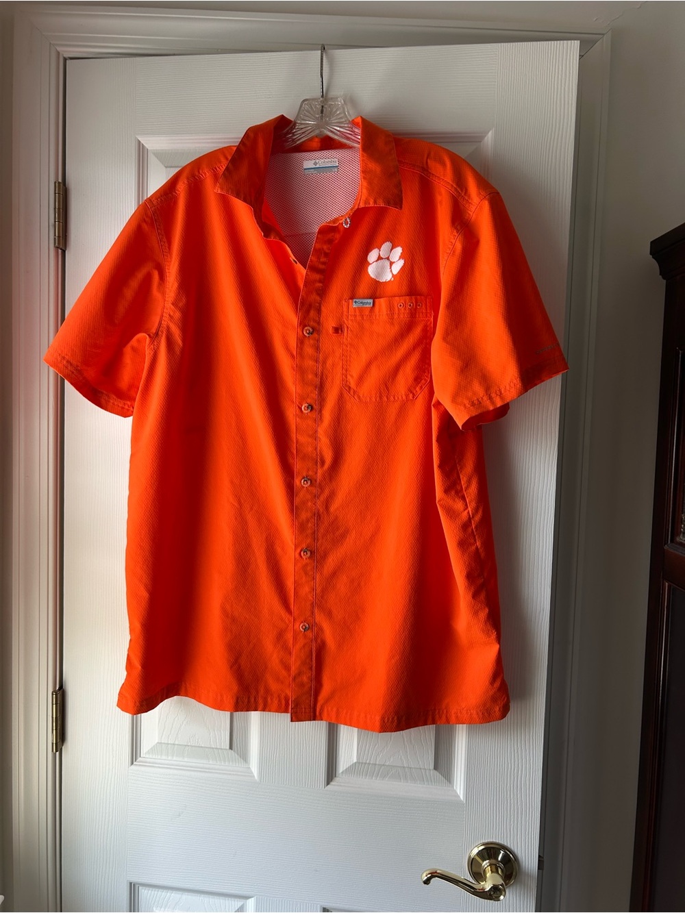 Columbia Clemson Tigers Orange Short-Sleeve Button Tamiami PFG Shirt Size L